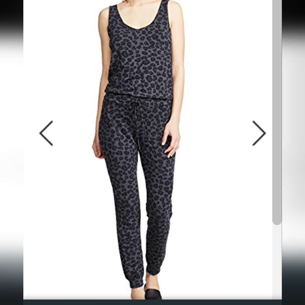 $198 MONROW Leopard Tank Jumpsuit in Vintage Black XS